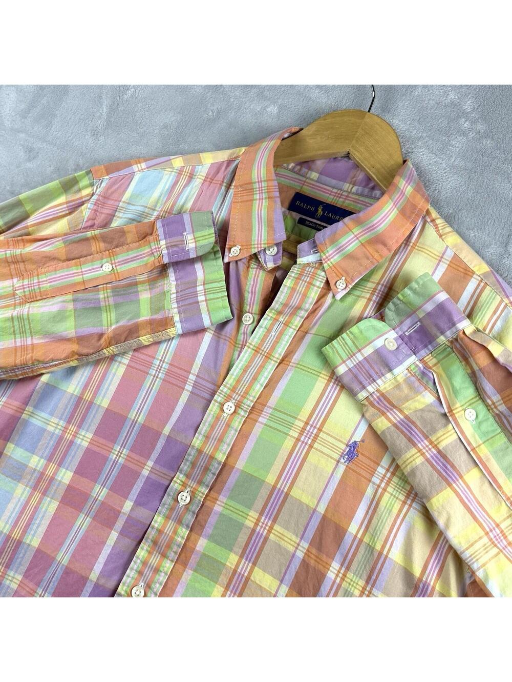 Polo Ralph Lauren Beach Twill Shirt Mens Large Multicolor Plaid Button Down Pony